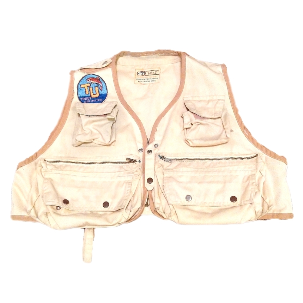 Vintage Stan Hui Design Fishing Vest, Size Small, with "Trout Unlimited" Patch